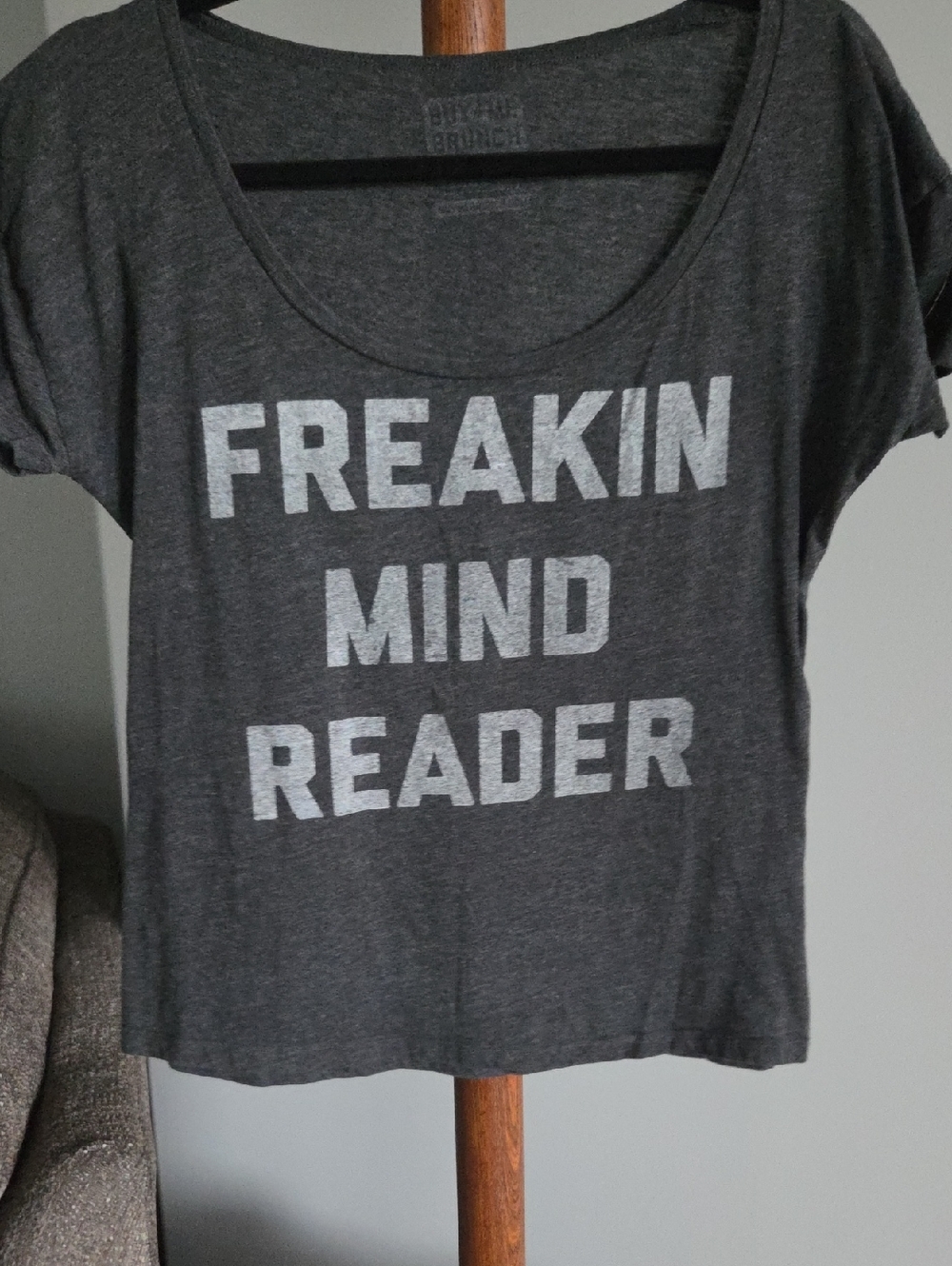 Charcoal 'Freakin Mind Reader' Scoop Neck Short Sleeve Tee